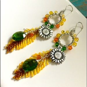 Sunflower beaded charm earrings